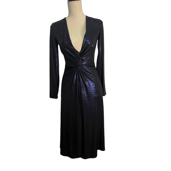 Dress The Population Daria Dress Formal cocktail party Shiny Blue XS Plunge neck - Picture 3 of 14